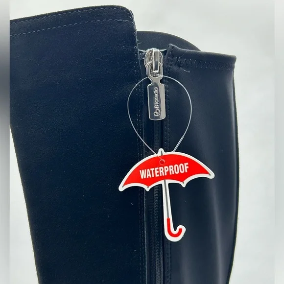 Blondo Twyla Waterproof Tall Boots Black Suede Size 9M Block Heel New In Box - Picture 9 of 13